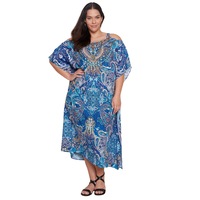 AUTOGRAPH - Womens Plus Size - Dress - Summer - A Line - Blue - 3/4 Sleeve - Scoop Neck - Paisley - Office Wear - Work Clothes - Smart Casual Fashion