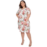 AUTOGRAPH - Plus Size - Womens Midi Dress - Green - Summer Floral Shift Dresses - Tropical - Short Sleeve - Florals - Relaxed Fit - Women's Clothing