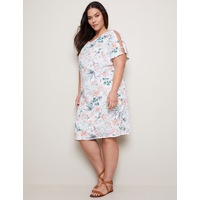 AUTOGRAPH - Plus Size - Womens Midi Dress - White - Summer Floral Shift Dresses - Oriental - Short Sleeve - Florals - Relaxed Fit - Women's Clothing
