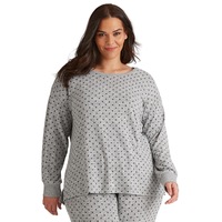 AUTOGRAPH - Womens Plus Size - Tops - Winter - Basic - Grey - Long Sleeve - Crew Neck - Knit - Fitted - Length Regular - Polka Dot - Work Clothes