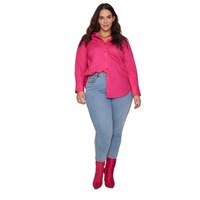 AUTOGRAPH - Plus Size - Womens Winter Tops - Pink Blouse / Shirt - Cotton Casual - Relaxed Fit - Long Sleeve - V Neck - Office Fashion - Work Wear