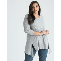 Curve Society - Plus Size - Womens Winter Tops - Grey Basic - Plain - Clothes - oversized - Long Sleeve - Round Neck - long - Office Work Fashion
