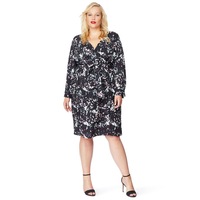 BeMe - Womens Plus Size - Dress - Summer - Shift - Black - Long Sleeve - V Neck - Confetti Blur Abstract - Office Wear - Work Clothes - Casual Fashion