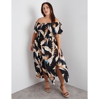 BeMe - Plus Size - Womens Dress - Short Flutter Sleeve Woven 7/8 Length Dress