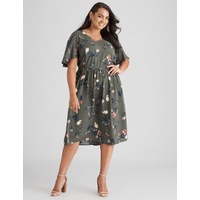 BeMe - Plus Size - Womens Dress - Short Sleeve Flutter Midi Dress