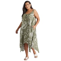 BeMe - Womens Plus Size - Dress - Summer - A Line - Green - Sleeveless - Scoop Neck - Olivine Multi Floral - Office Wear Work Clothes - Casual Fashion