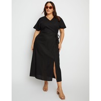 BeMe - Womens Plus Size - Dress - Summer - Pencil / Straight - Black Linen - Short Sleeve - V Neck - Office Wear - Work Clothes - Casual Fashion
