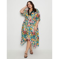 BeMe - Plus Size - Womens Maxi Dress - Green - Summer Floral A Line Dresses - Brushed - 3/4 Sleeve - Florals - Lace Insert - Women's Clothing