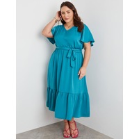 BeMe - Plus Size - Womens Midi Dress - Blue - Summer Casual Beach Dresses - Ocean Te - Short Sleeve - Flutter Sleeve Tiered - Women's Clothing