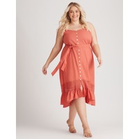 BeMe - Plus Size - Womens Midi Dress - Pink - Summer Casual Linen Beach Dresses - Coral - Sleeveless - Strappy - Women's Clothing