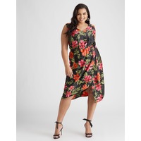 BeMe - Womens Plus Size - Dress - Summer - Shift - Black - Sleeveless - V Neck - Tropic Floral - Office Wear - Work Clothes - Smart Casual Fashion