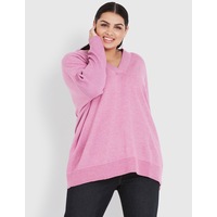 Curve Society - Womens Plus Size - Jumper - Winter - Pink Cotton - Pullover / Sweater - Long Sleeve - Solid - Length Long - Office Wear - Work Clothes