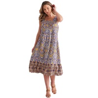 ROCKMANS - Womens - Dress - Summer - A Line - Blue - Sleeveless - Crew Neck - Paisley - Midi - Strappy - Office Wear - Work Clothes - Casual Fashion