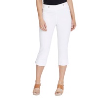 ROCKMANS - Womens Pants - White Summer Cropped - Bengaline - Fashion Trousers - Solid - High Waist - Elastane - Casual Work Clothes - Office Wear