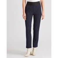 W LANE - Womens Pants - Blue Winter Ponte - Leggings Elastane - Fashion Trousers - Navy Striped - Mid Waist - Slim Leg - Work Clothes - Office Wear