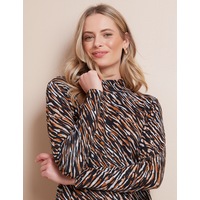 W LANE - Womens Winter Tops - Brown Basic - Animal - Office Wear - Work Clothes - Camel Abstract - Long Sleeve - Elastane - Skivvy Neck Casual Fashion