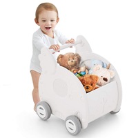 Babyjoy 2-In-1 Baby Push Walker Elephant Shaped Toy Storage Cart Toddler Learning Walker Car White