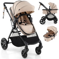 Babyjoy 2-in-1 Baby Stroller Pram Bassinet Foldable Toddler Pushchair w/Adjustable Canopy & Backrest for 6-36 Months Beige