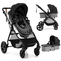 Babyjoy 2-in-1 Baby Stroller Pram Bassinet Foldable Toddler Pushchair w/Adjustable Canopy & Backrest for 6-36 Months Black