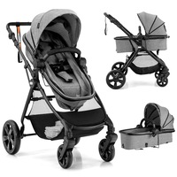 Babyjoy 2-in-1 Baby Stroller Pram Bassinet Foldable Toddler Pushchair w/Adjustable Canopy & Backrest for 6-36 Months Grey