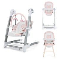 Babyjoy 3-in-1 Baby Swing Toddler High Chair Adjustable Heights Booster Seat w/Music Box Pink