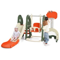 Babyjoy 6 in 1 Kids Climber Slide Swing Playset w/Basketball Hoop & Football Gate & Golf Hole Indoor Outdoor Toys