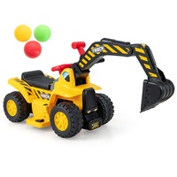Babyjoy 6V Kids Electric Ride On Diggers Excavator Pretend Play Toy Truck w/Basketball Hoop & Horn