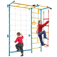 Babyjoy 7-in-1 Kids Monkey Bars Climbing Playset w/Gym Rings & Rope Ladder Jungle Gym Set Indoor Outdoor Play Equipment