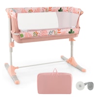 Babyjoy Adjustable Baby Bassinet Co-Sleeper Portable Bedside Sleeper w/Storage Bag Travel Crib Pink
