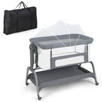 Babyjoy Baby Bassinet w/Net Newborn Infant Bedside Sleeper Portable Cradle Travel Crib Adjustable Heights Dark Grey