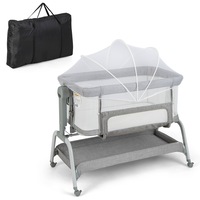Babyjoy Baby Bassinet w/Net Newborn Infant Bedside Sleeper Portable Cradle Travel Crib Adjustable Heights Grey