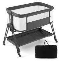 Babyjoy Baby Bedside Sleeper Bassinet Folding Co Sleeper Adjustable Infant Crib Cot w/Mattress & Travel Bag Black