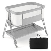 Babyjoy Baby Bedside Sleeper Bassinet Folding Co Sleeper Adjustable Infant Crib Cot w/Mattress & Travel Bag Grey