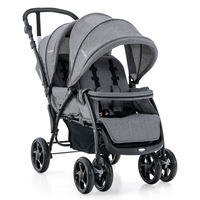 Babyjoy Folding Baby Double Pram Portable Toddler Stroller w/Canopy & Adjustable Backrest Twin Travel Pushchair Grey