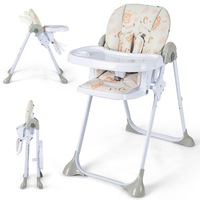 Babyjoy Folding Baby High Chair Adjustable Infant Dining Eating Chair w/PU Cushion & Wheels & Tray Beige