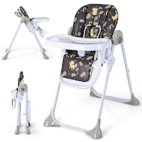 Babyjoy Folding Baby High Chair Adjustable Infant Dining Eating Chair w/PU Cushion & Wheels & Tray Black