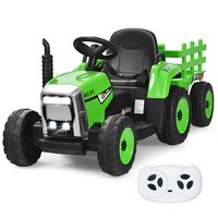 Babyjoy Kids Electric Ride On Tractor w/Trailer 12V Battery Powered Car w/LED Lights & USB Port Children Perfect Gift Green
