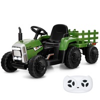 Babyjoy Kids Electric Ride On Tractor w/Trailer 12V Battery Powered Car w/LED Lights & USB Port Children Perfect Gift