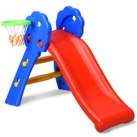 Babyjoy Kids Slide Foldable w/Basketball Hoop Plastic Rounded Corners Slide Indoor & Outdoor