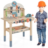 Babyjoy Kids Wooden Workbench Pretend Play Tool Workshop w/Realistic Tools & 55 Accessories Building Construction Playset