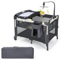 Babyjoy Portable Baby Bassinet Foldable Bedside Cot w/Changing Table & Wheels Infant Playard Black