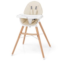 Babyjoy Wooden Baby High Chair Infant Toddlers Feeding Chair w/Adjustable Tray & Removable Seat Cushion Beige