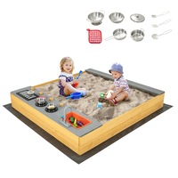 Babyjoy Wooden Kids Sandpit Play Kitchens Cooking Toys w/Bench Seat Outdoor Sandbox Playset