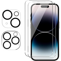[2+2] 2Pack Tempered Glass Screen Protector for iPhone 15 Pro [6.1 inch] & 2Pack Camera Lens Protector Premium HD Case Friendly Film for Apple iPhone-[for iPhone 15 Pro]
