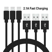 [3 Pack] 2M USB 2.1A Fast Charger Cable Naylon Braided For Apple iPhone 14 13 12 11 XR X S Max Charging Cord - Black