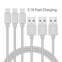 [3 Pack] 2M USB 2.1A Fast Charger Cable Naylon Braided For Apple iPhone 14 13 12 11 XR X S Max Charging Cord - Silver