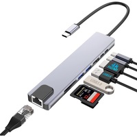 8 in 1 USB C Multiport Adapter USB C to HDMI with 4K HDMI, 100W PD, USB C Port, USB 3.0, RJ45 Ethernet, SD/TF Card Reader, Gray