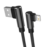 Braided 3A Fast USB 2M/6FT Cable Heavy Duty Charging Syn Charger For iPhone 14/13/12/11 Pro XS Max iPad 90 Degree Angle-Black