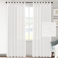 Linen Sheer Curtains with Detachable Self-Stick Tab Top Draperies 2 Pieces Set High Quality Casual Semi Sheer Curtain for Bedroom Living Room - White