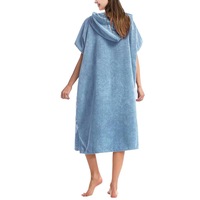130x80CM Flannel Beach Changing Robe Quick Dry Hooded Towel Bathrobe-Sky Blue
